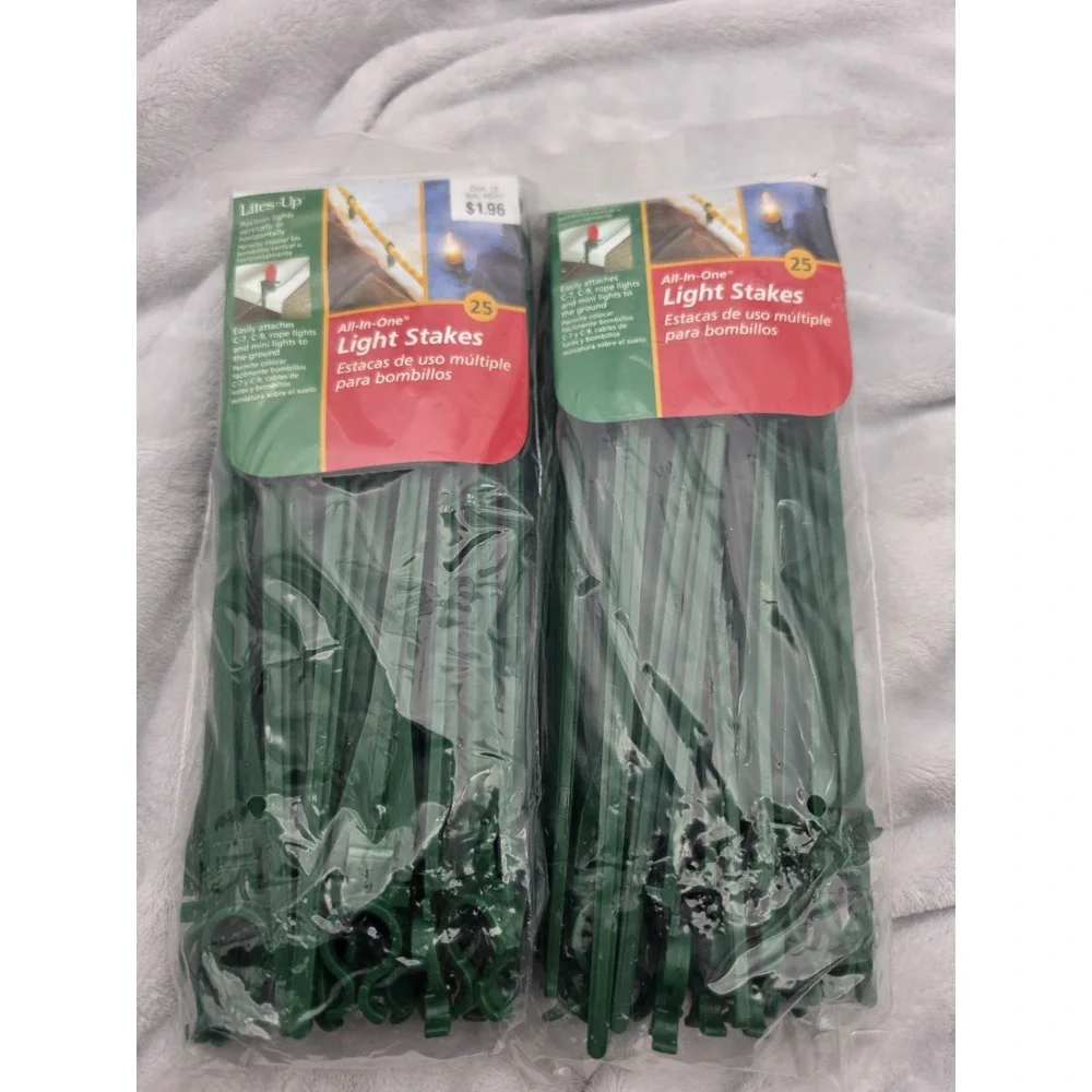 Vtg Nos Lot Of 2 Light Stakes 25pc For Propping Up Strings Of Christmas Lites
